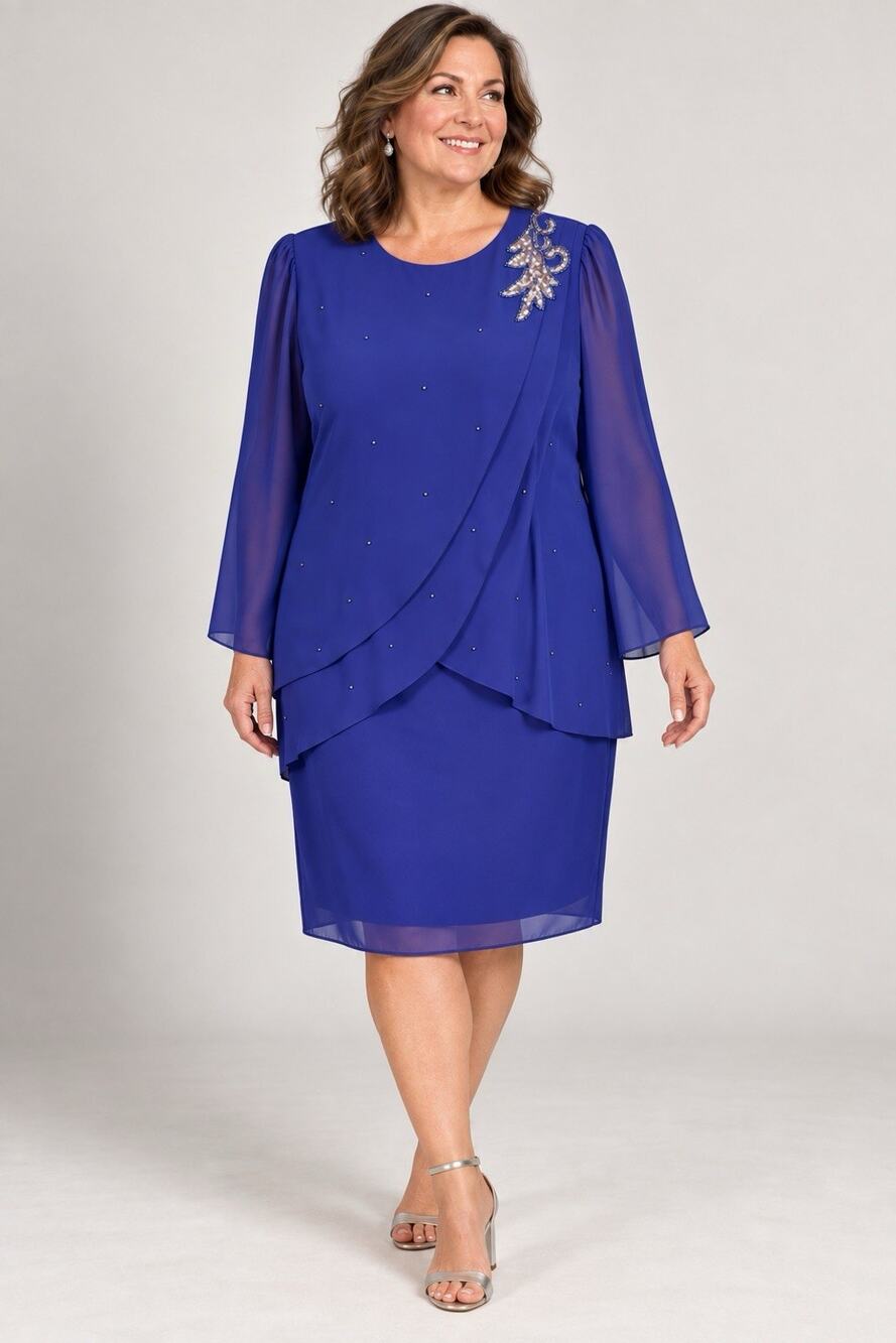 Patra Long Sleeve Formal Midi Dress Womens 20 Purple Sequin Beaded Layered Flowy